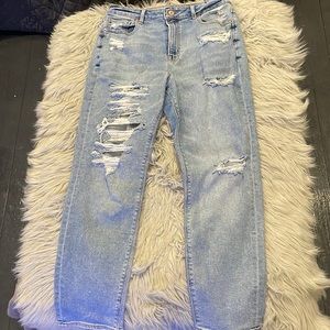 American Eagle ripped mom jeans , size 10, medium blue wash